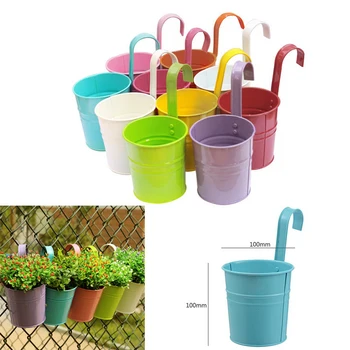 

Flower Pots Hanging Flower Pots, Garden Pots Balcony Planters Metal Bucket Flower Holders - Detachable Hook