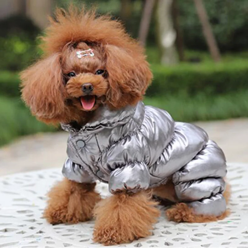 Металлический Цвет зимний комбинезон для собак кошка теплая одежда с высоким воротником для малых и средних собак для собаки чихуахуа плюшевый костюм XS S M L XL XXL - Цвет: Серебристый