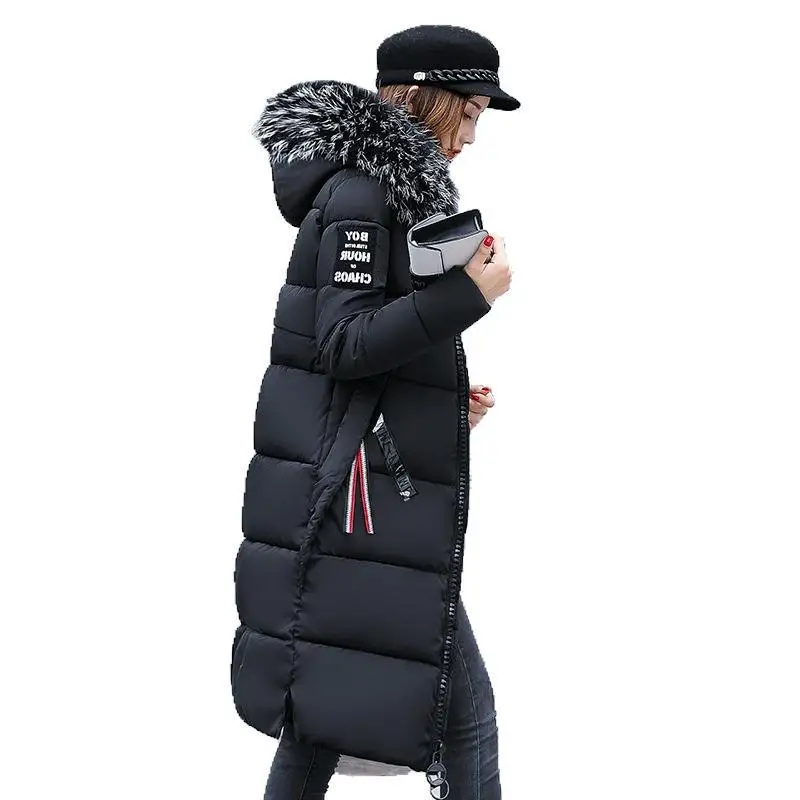 AliExpress хлопковая стеганая одежда для женщин Зимний стиль корейский стиль длинный большой меховой воротник пуховик с хлопковой подкладкой