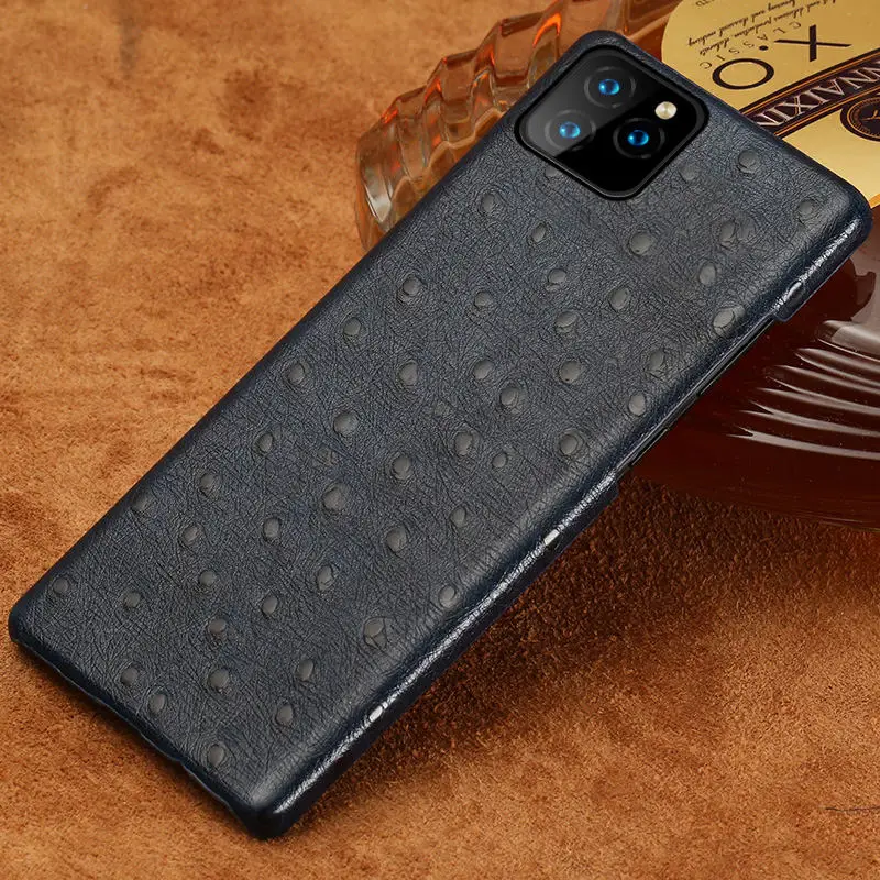Синий Жесткий чехол из натуральной кожи для iphone 11 pro max 6,5 Страусиная задняя крышка Fundas для iphone 11 case xr xs max 7 8 plus coque - Цвет: Синий