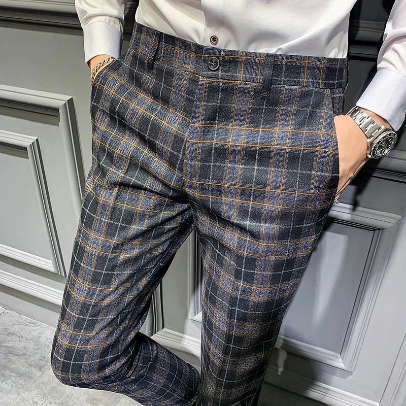 

Trousers Formal Office Calca Social Plaid Pants Mens Pantaloni Tuta Uomo Business Formal Pants For Mens Dress Pants Skinny Mens