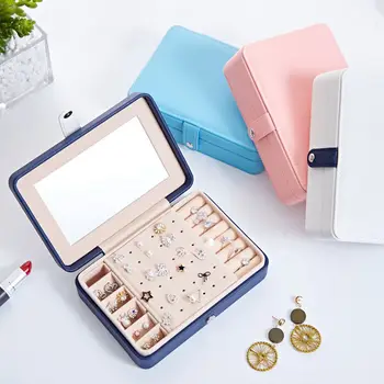 

Portable Travel Small Jewelry Box Storage Organizer Box with Mirror Velvet Leather Earrings Ring Jewelry Box for women 18*5*13cm