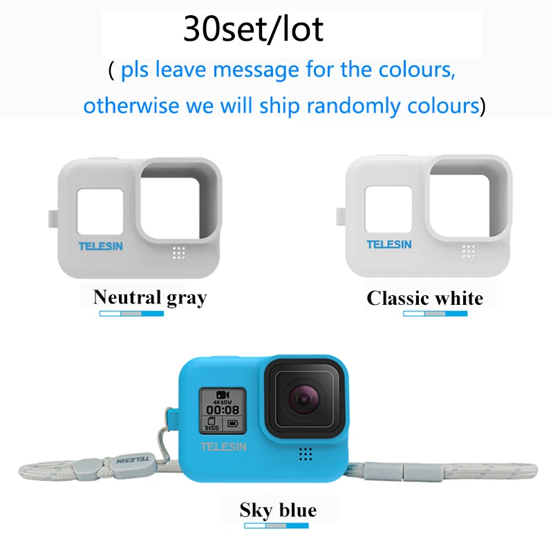 30set mix colour Telesin 30 набор силиконовый корпус чехол+ ремешок на руку для gopro hero 8 черная камера защитная оболочка для go pro 8 аксессуары для камеры - Цвет: 30set mix colour