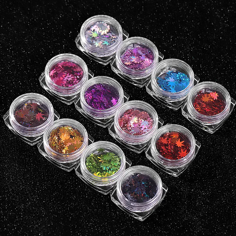12 Colors Manicure Maple Leaf Sequin Multi-color Flash Nail Sticker Nail Art Accessory Tool For women E1 - Цвет: Белый