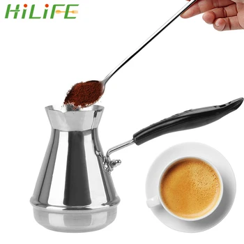 

HILIFE 1 pcs Stainless Steel European Long Handle Moka Pot Turkish Coffee Pot Butter Melting Pot Coffee Utensils Kitchen Tools
