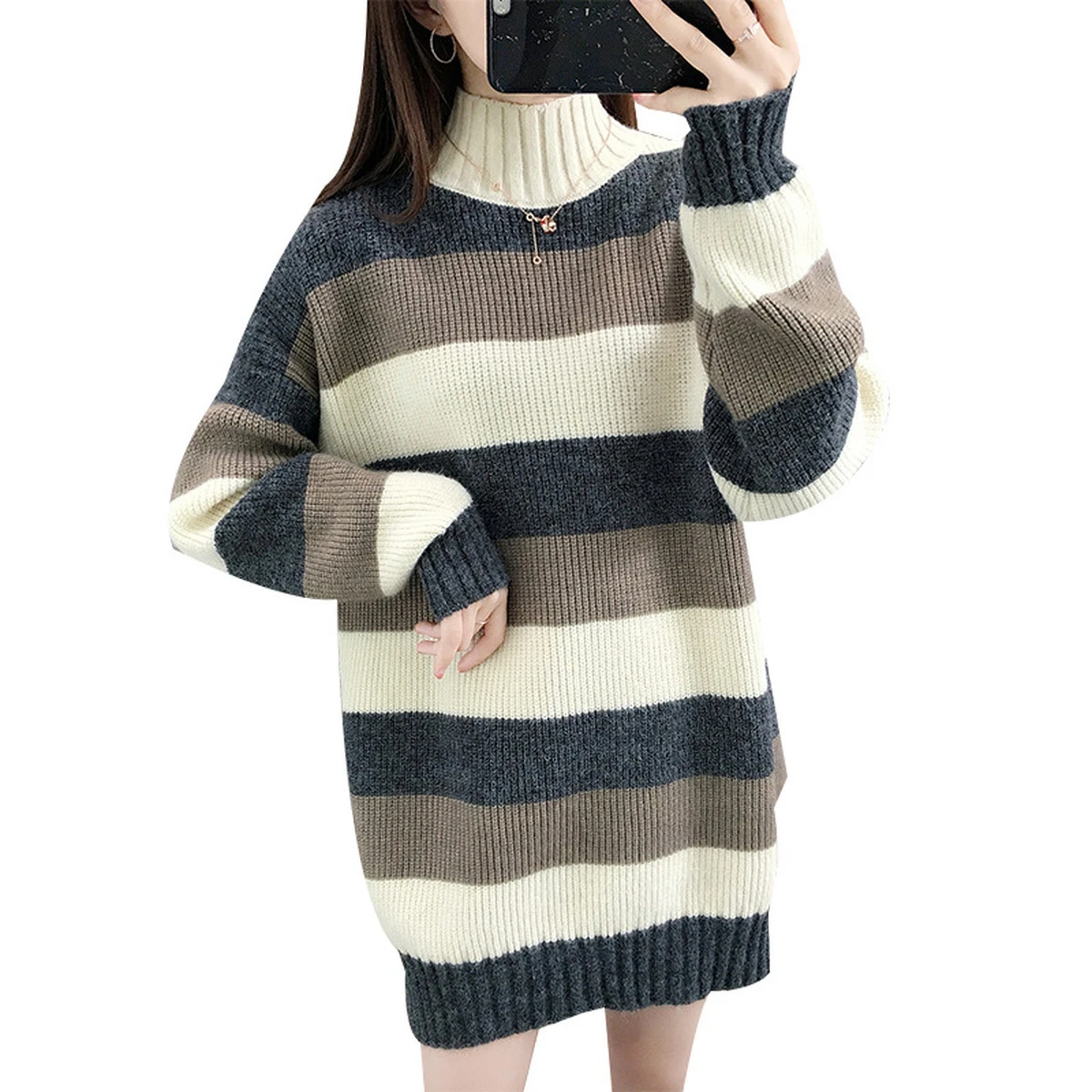 rabbit hair stripe Sweater women Winter elastic Turtleneck female long sleeve jumper casual Knitted pullover | Женская одежда