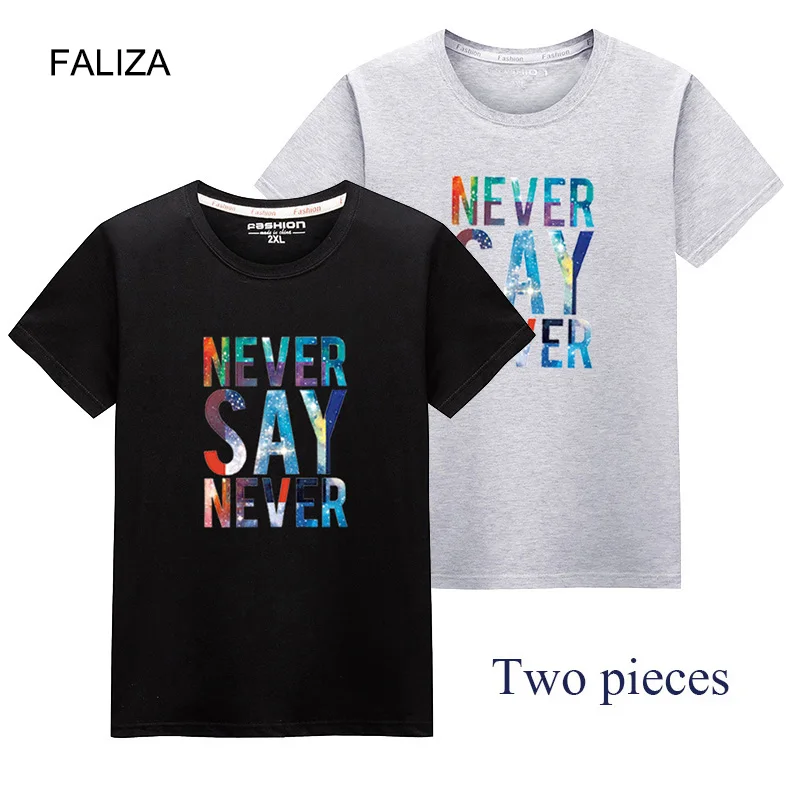 New Men T-Shirt Pack Of 2 letter Printed Crewneck Loose T Shirt Mens Short Sleeve 100% Solid Cotton Tops Tee Summer TX141 | Мужская
