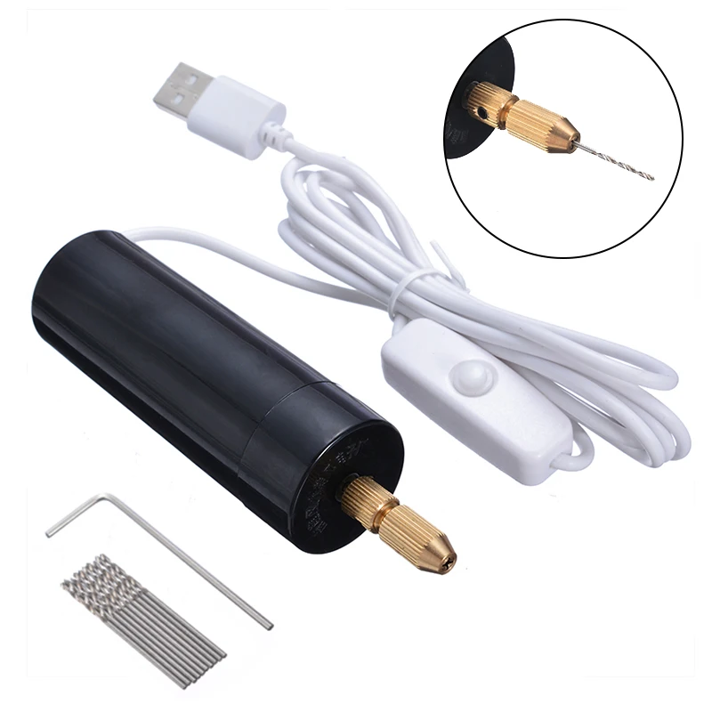 

Мини USB электродрель 5 В + 10 шт. спиральных Сверл с гаечным ключом для DIY инструменты для сверления древесины
