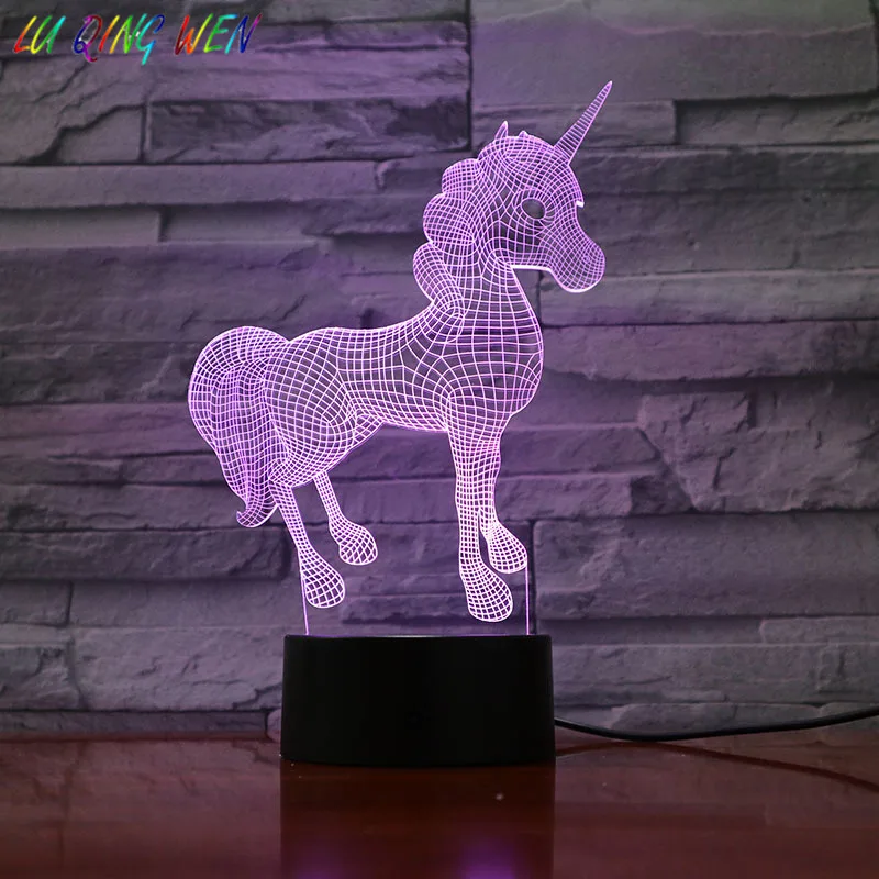 Единорог ночной Светильник 3D голограмма флеш-накопитель Usb сенсорный Сенсор