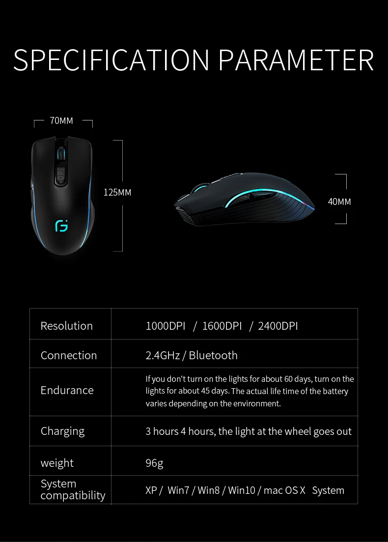 KuWFi Computer Mouse Bluetooth 4.0+2.4Ghz Mouse Wireless Dual Mode 2 In 1 2400DPI Ergonomic Portable Optical Mice for PC/Laptop good wireless mouse