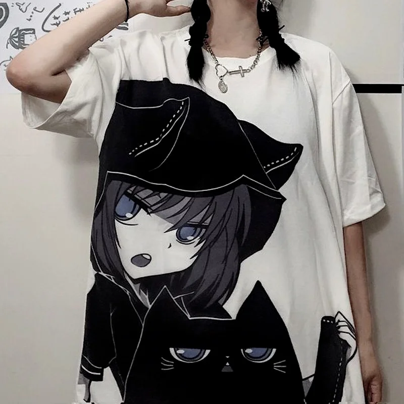 QWEEK-Camiseta de Anime para mujer, ropa de estilo coreano, Harajuku japonés, Kawaii, bonita, con estampados, Top 2021 - AliExpress de mujer