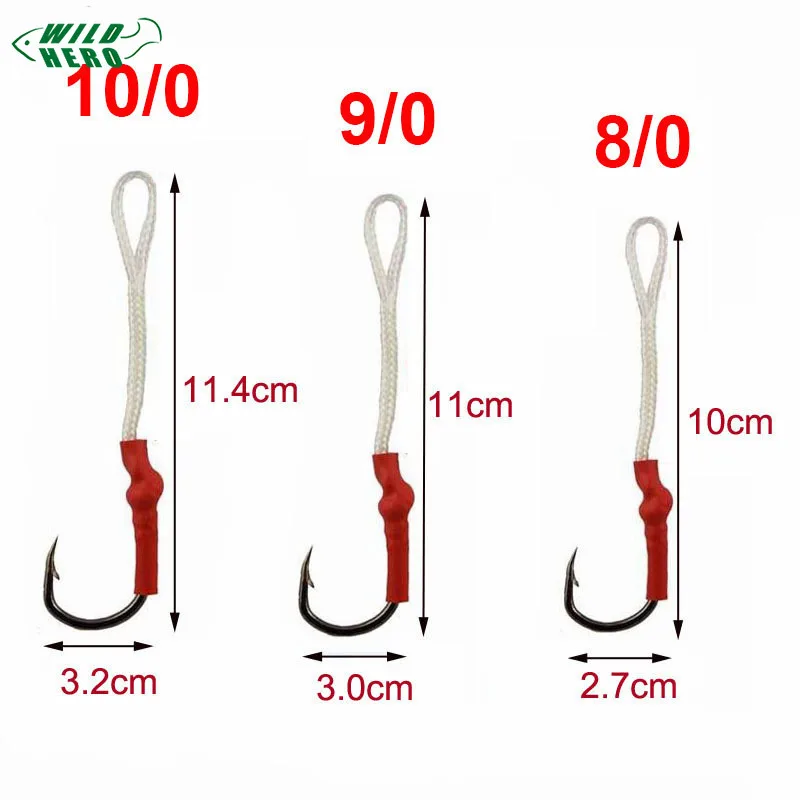 WILDHERO 50 pz/lotto In Acciaio Inox Gancio di Pesca Con La Linea PE Fly Tying Giga Assist Pesce Esca ganci Carpa ami Da Pesca formato 1 10