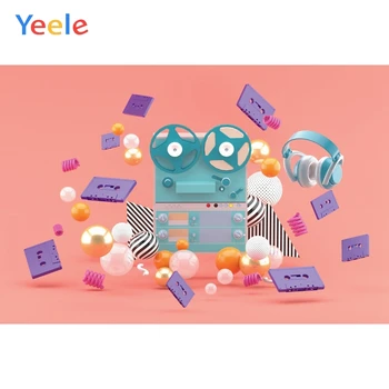 

80s Retro Party Music Tapes Headphone Projector Photography Pink Backdrop Personalized Photographic Background For Photo Studio