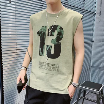 

Men's T-shirt Summer 2020 New Arrival Men's Short Sleeveless Vest Undershirt Popular Logo Fashion Trend Printed Cotton T-shirt