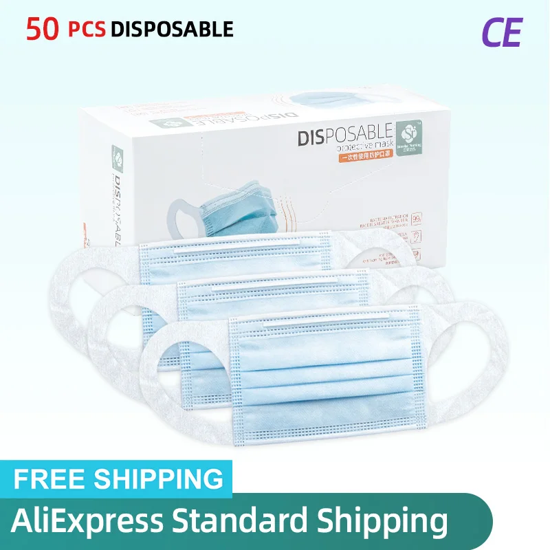 

50Pcs Adult Disposable Masks Non-woven Fabric Dust Masks Anti-virus Flu Breathable Filter Anti-pollution Hygiene