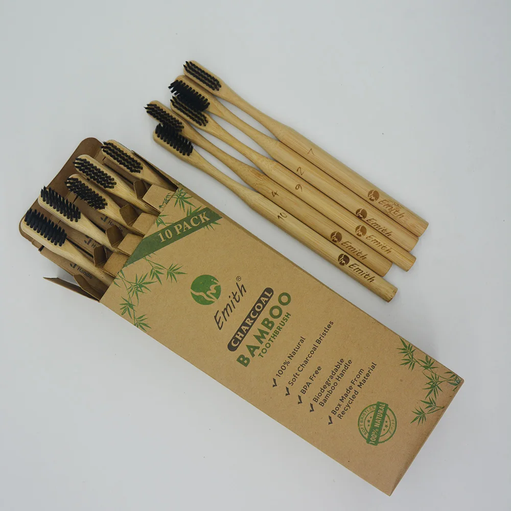 10 шт in1BOX круглая ручка натуральная Экологичная бамбуковая древесная зубная щетка