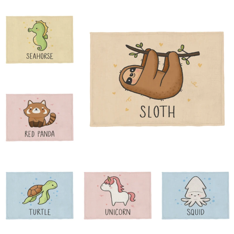 Cute Animal Placemat Rabbit Raccoon Seahorse Shark Children Napkin Dining Table Coaster Sheep Sloth Snail Squid Polyester Hemp | Дом и сад