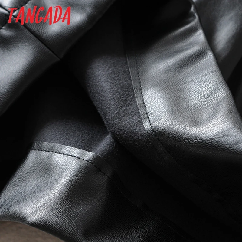 Tangada Модные женские черные кожаные шорты с поясом, шорты с высокой талией, офисные женские зимние шорты 6A03