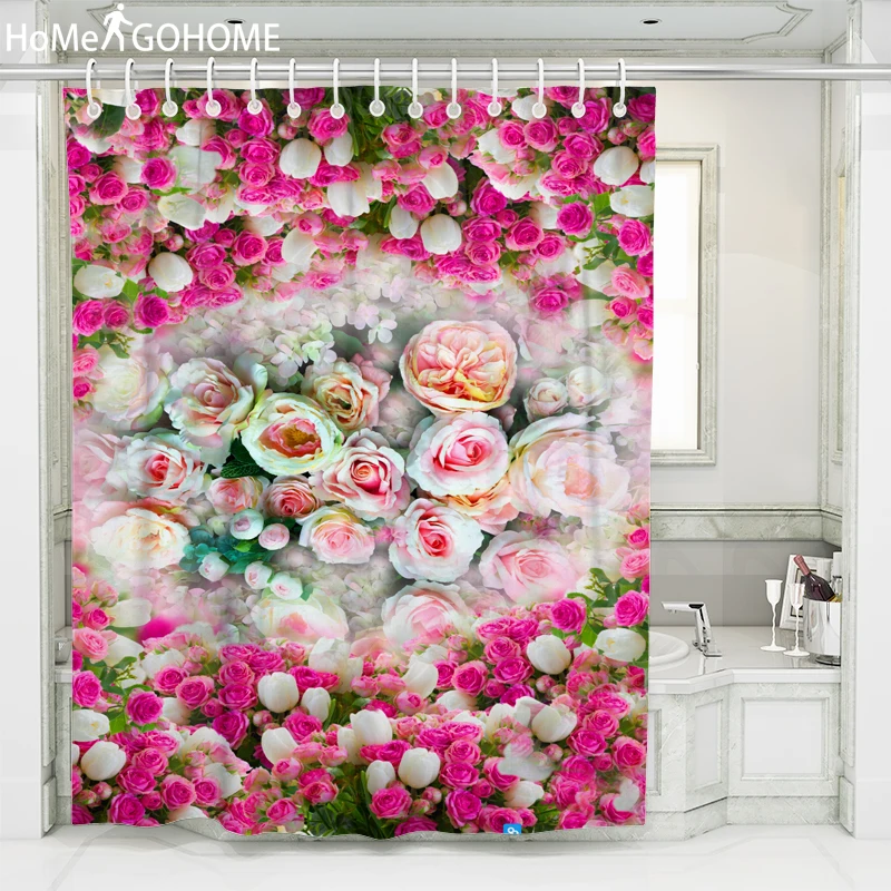 

Pink Rose Flowers Shower Curtain Bathroom Curtains 3D Waterproof Colorful Printed Bath Shower Curtain Boho rideau de douche New