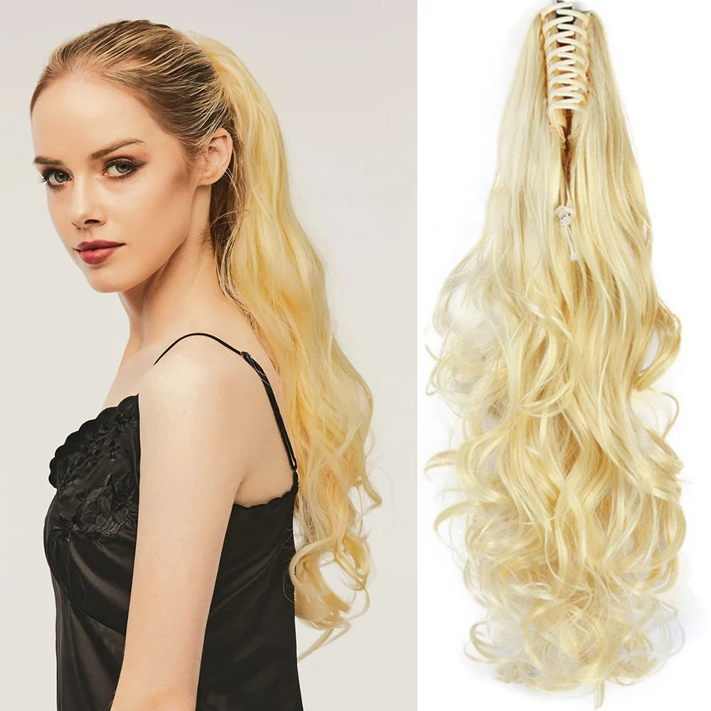

Allaosify Claw Ponytail Hairpiece Heat Resistant Synthetic Hair Wavy Claw Clip in/on Ponytail Hair Extensions Black Blond Brwon
