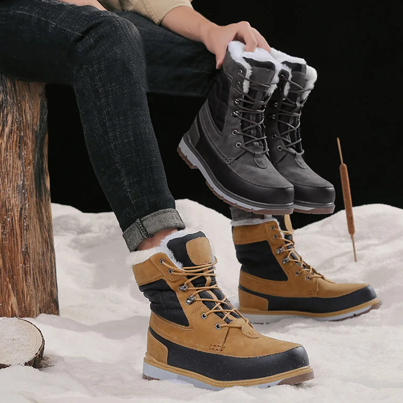 

Winter Men Snow Boots Water Resistant Faux Leather Thickened Non-slip High Booties Anti-skid Safety Shoes Zapatos De Hombre
