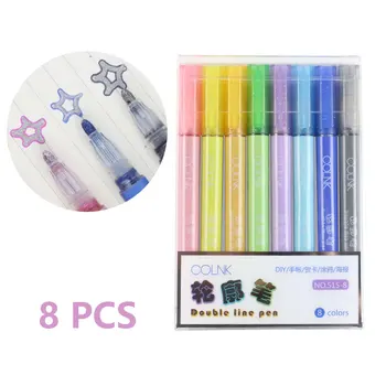 

8 PCS/LOT Double-Lined Makers Flash oil Fiber bold tip 2mm Permanent painting markers Highlighters School supplies Stationery