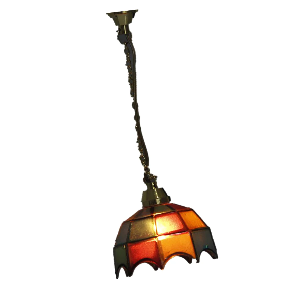 Dolls House Miniature Vintage MULTI-COLOR SHADE Hanging Lamp Ceiling Light 12V