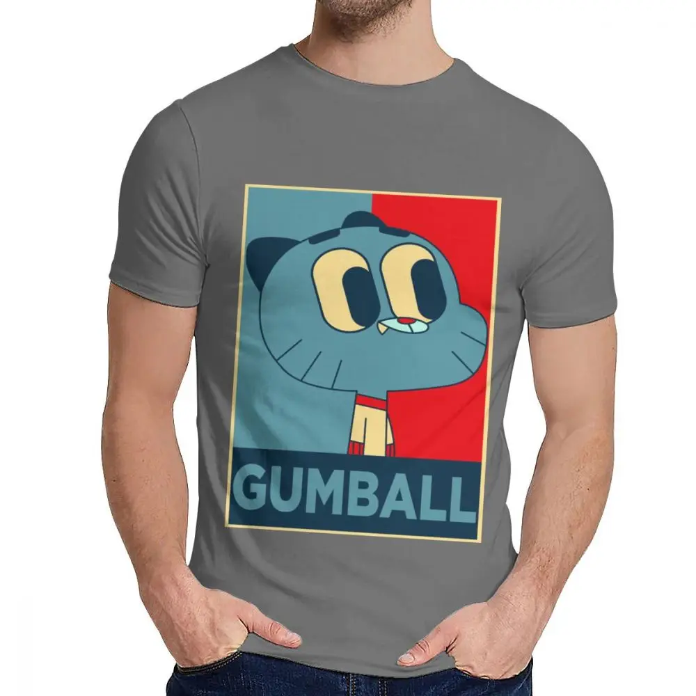 Мужская футболка потрясающий мир Gumball Great Новая мужская футболка с круглым вырезом и мультяшным дизайном - Цвет: Темно-серый