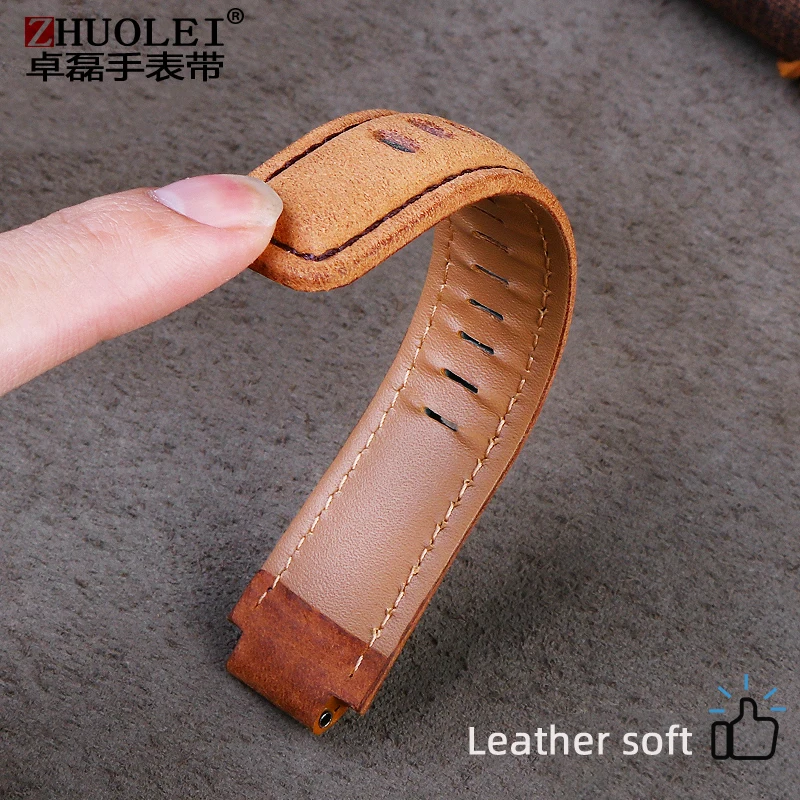 Premium Genuine Leather Watch Strap with Canvas Accents - Men's Convex Mouth Design