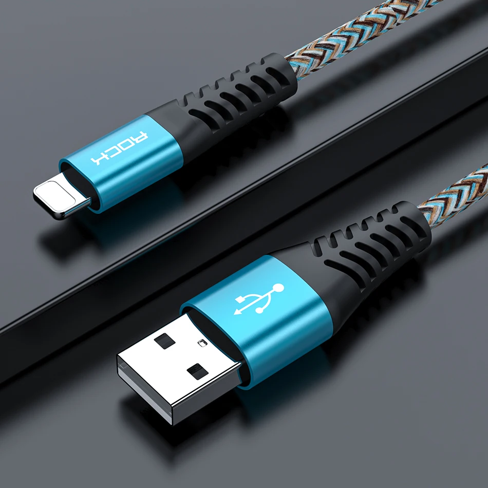 ROCK USB кабель для iPhone 11 Pro XS MAX XR X 8 7 6S 6 Plus 5 5S 3.1A Быстрая зарядка для мобильного телефона - Цвет: Синий