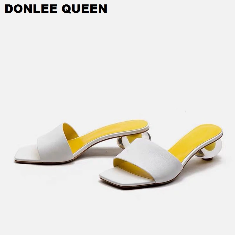

2020 Fashion Clear Crystal Round Ball Heels Slippers Women Summer Beach Peep Toe Slides Shoes Woman Flip Flops Sandals Chaussure