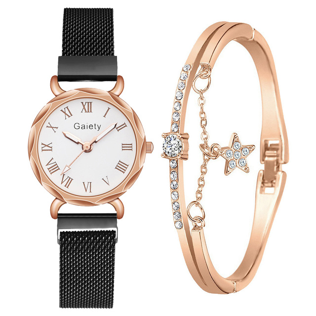 Brand 2pcs Set Casual Watch For Women Rhinestone Bracelet Watch Leather Ladies Wrist Clock Simple Dress Gfit Montre Femme