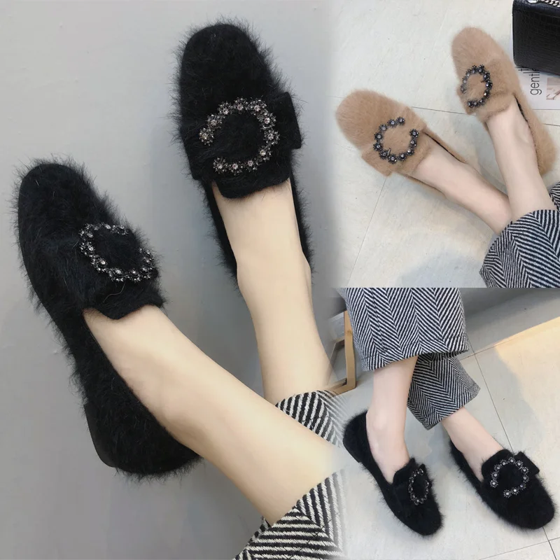 

Fashion Wild Solid Colors Slip-on Casual Shoes Women 2019 Autumn And Winter New Cotton Shoes Plus Velvet Soft Bottom Peas Shoes