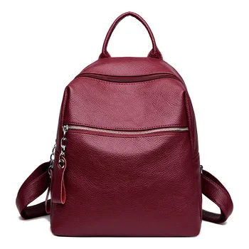 

2020 new multi-functional European and American backpack student PU leather solid color schoolbag casual ladies backpack