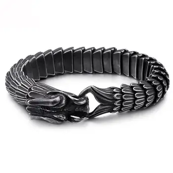 

15mm Animal Dragon Head Charm Bracelet Men Stainless Steel Black Matte Dragon Blessing Bracelet Bangle Jewelry