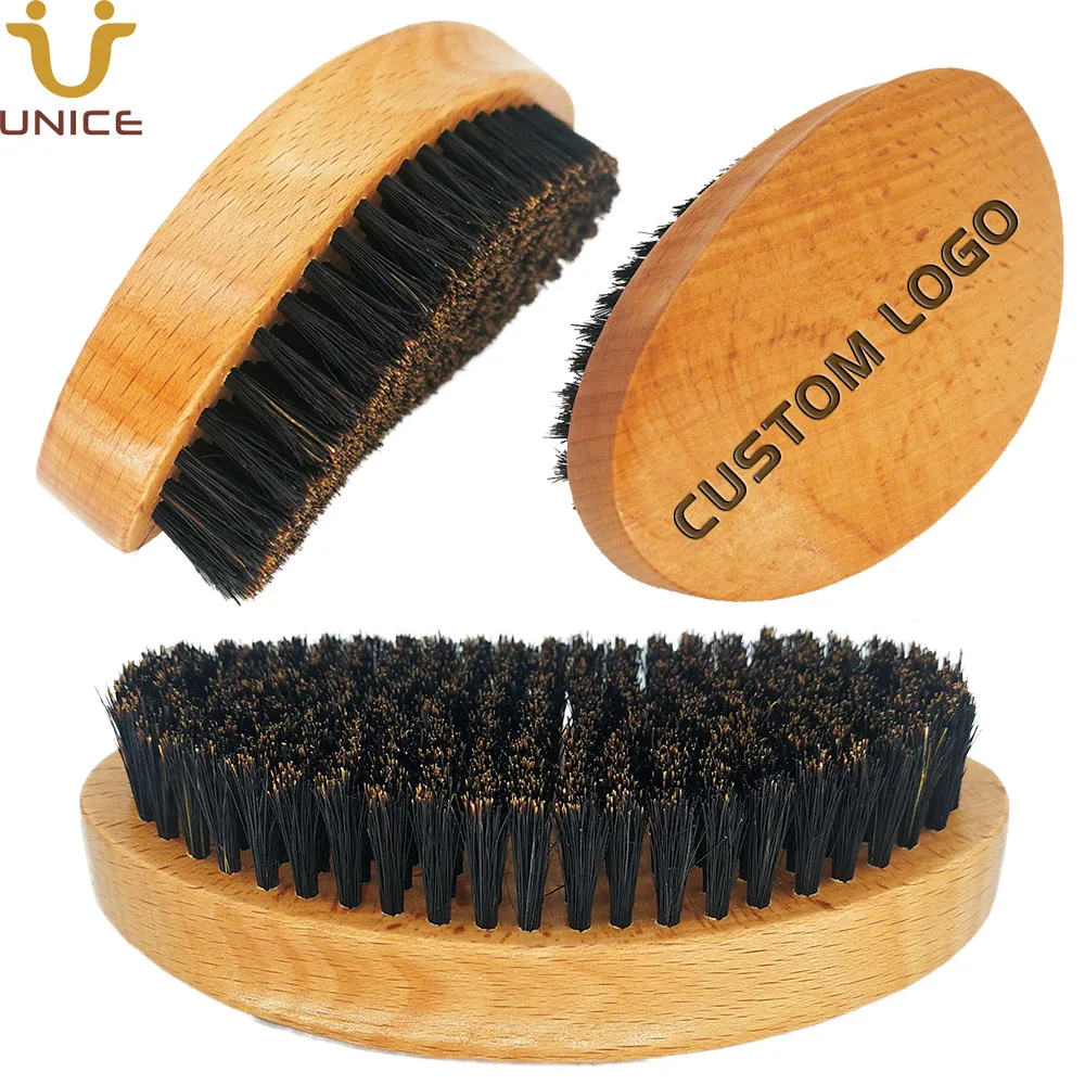 MOQ 100 Pcs Hot Sale OEM Custom LOGO 360° Wave Boar Bristles Brush for Short Hair Curved Palm Design decoding logos from logo design to branding