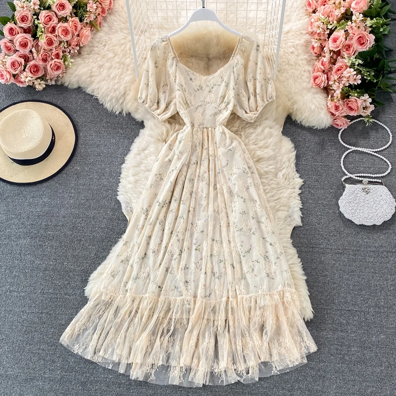 Женское шифоновое платье с коротким рукавом элегантное кружевное Сетчатое