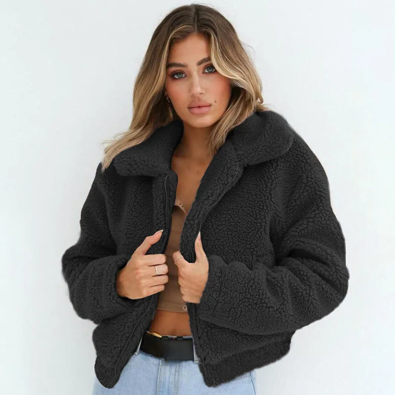 

Elegant Faux Fur Coat Women 2020 Autumn Winter Warm Soft Zipper Fur Jacket Female Plush Overcoat Pocket Casual Teddy Outwear