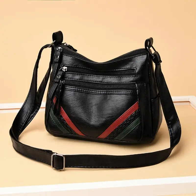 

Simple Solid Messenger Bag Women Large Capacity PU Leather Multi-pocket Shoulder Crossbody Handbag for Vacation and Travel
