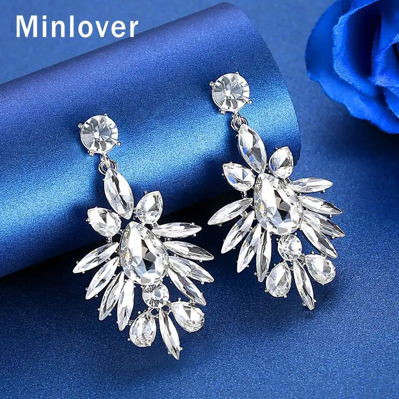 

Minlover Unique Design Teardrop Crystal Drop Earrings for Women Cute Flower Cluster Dangle Earring Party Wedding Jewelry MEH1629