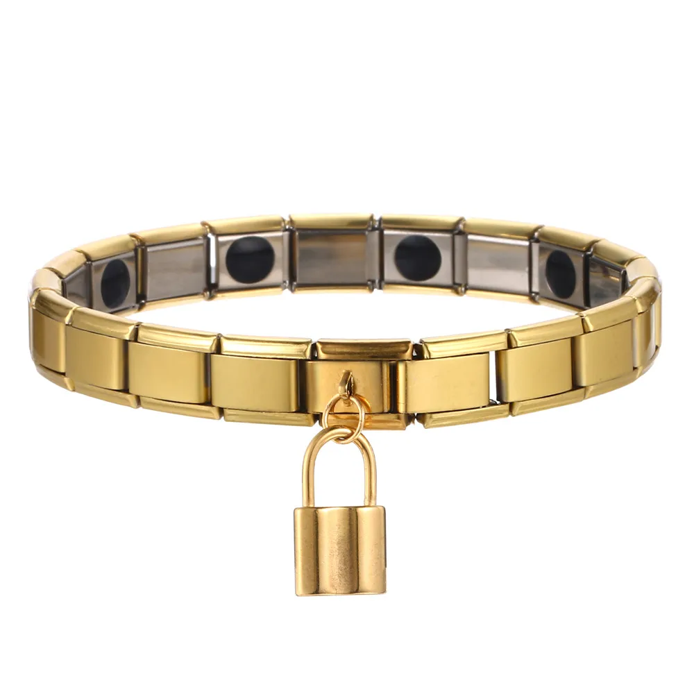 SG709-559-gold Новая мода нержавеющая сталь германий магнитный браслет для женщин мужчин замок сердце крест Chrams здоровья стрейч энергии браслет - Окраска металла: SG709-559-gold