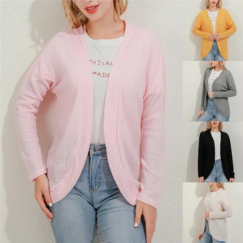 

Spring Autumn Fashion Women Single V-neck Knitting Cardigans Loose Casual Long Sleeve Sweater Coat