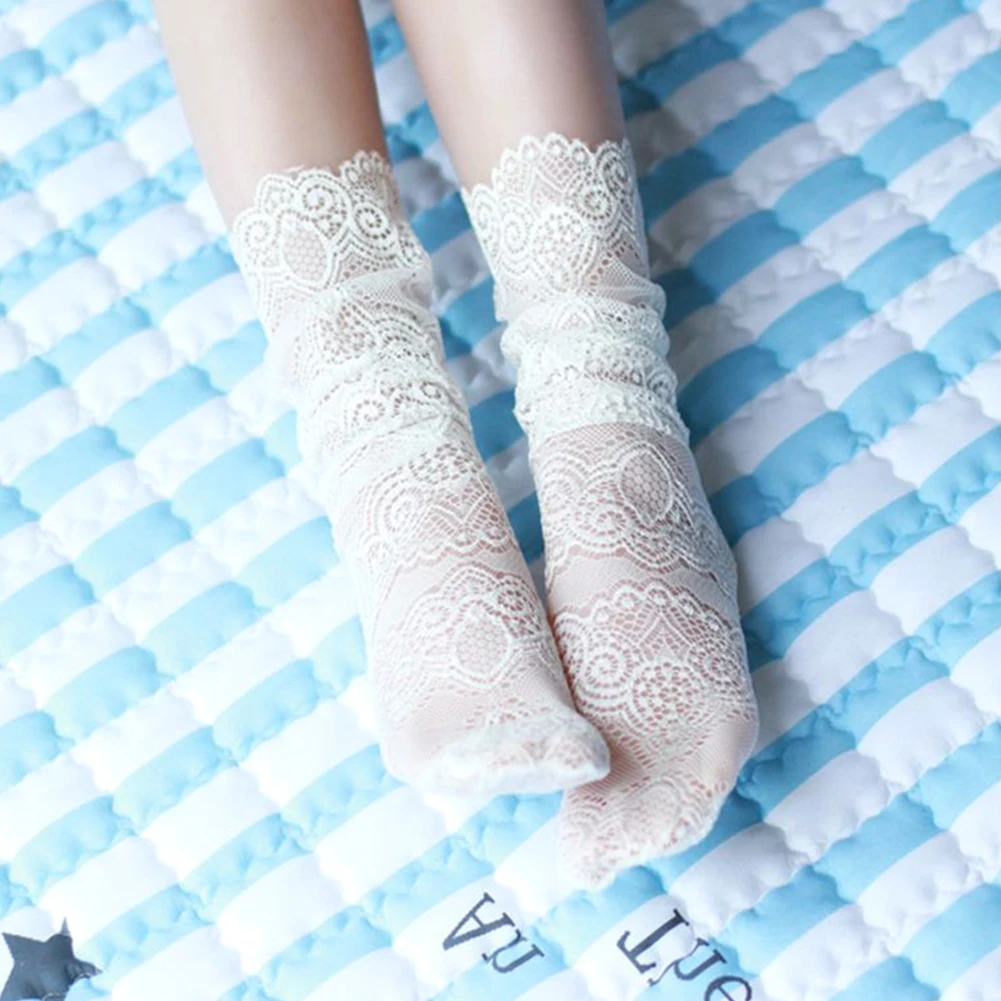 Женские мягкие летние модные кружевные эластичные пикантные носки в стиле ретро с цветочным рисунком