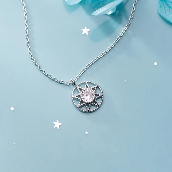 

100% 925 Silver Sun Pendantsr Necklace Minimalism Jewelry Chocker Kolye Vintage Bijoux Femme Collier Boho Necklace for Women