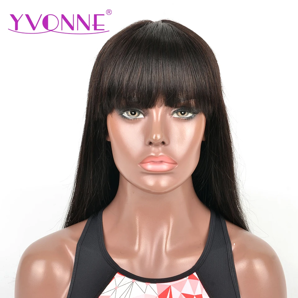 Yvonne Brazilian Straight Bob Wig With Bang Machine Made Wig Human Hair