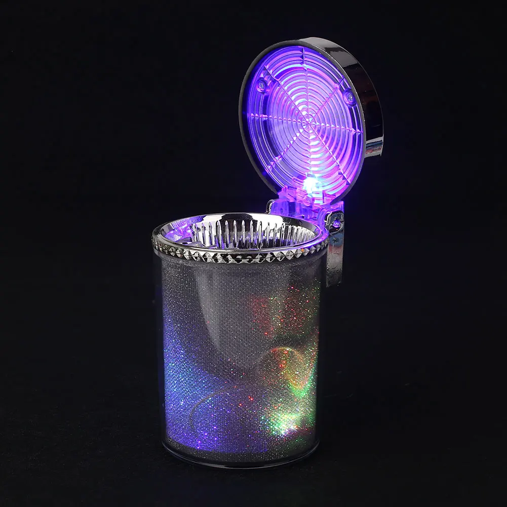 Smoke Ashtray Rainbow Light Accessories Gadget Car Office Decor Stainless Steel Glitter Automobile Home Gift Cigarette Ashtray