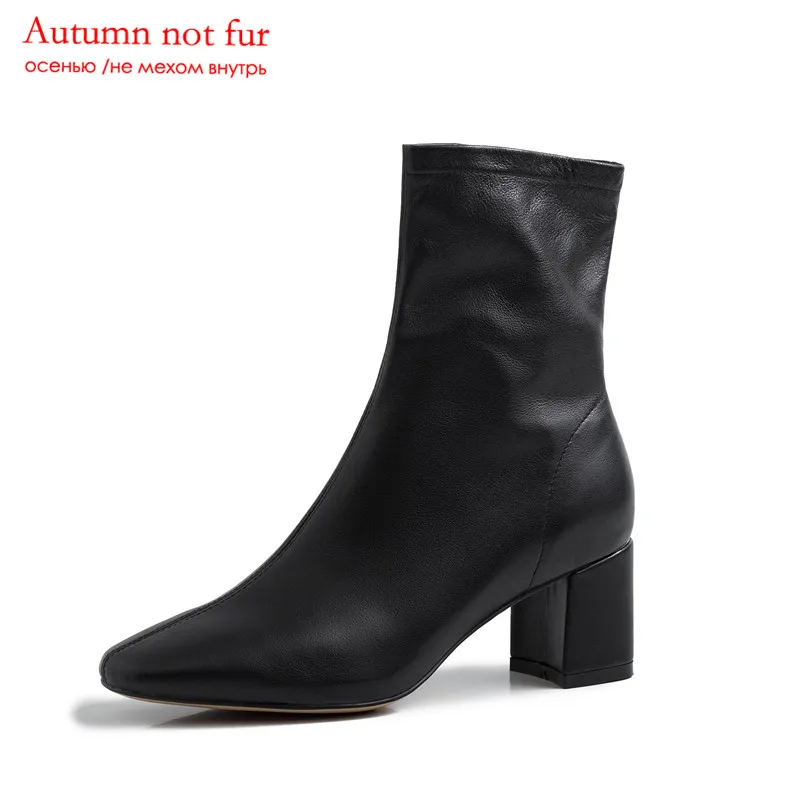 black not fur ASUMER/Размер 33-40, г. Новые женские ботинки из коровьей кожи осенне-зимние ботинки на высоком квадратном каблуке Модные женские ботильоны - Цвет: black not fur