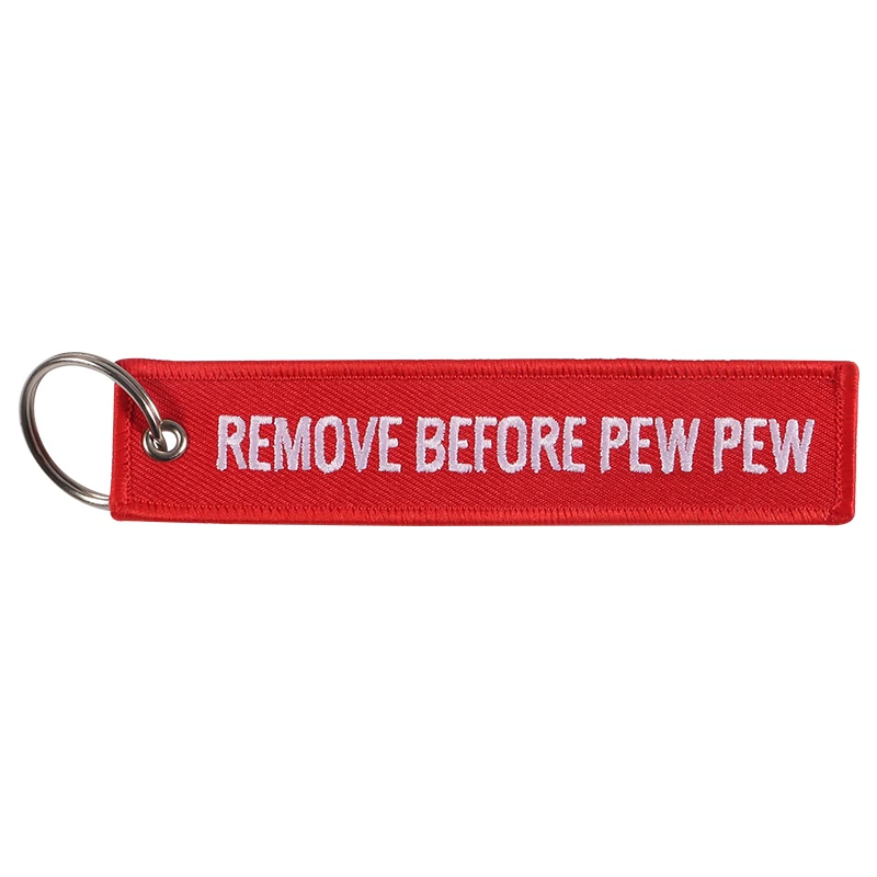 Remove Before Pew Pew Key Ring Red Embroidery Key Tag Label Key Fobs OEM Keychain Jewelry Motorcycle Keyring Chaveiro (4)