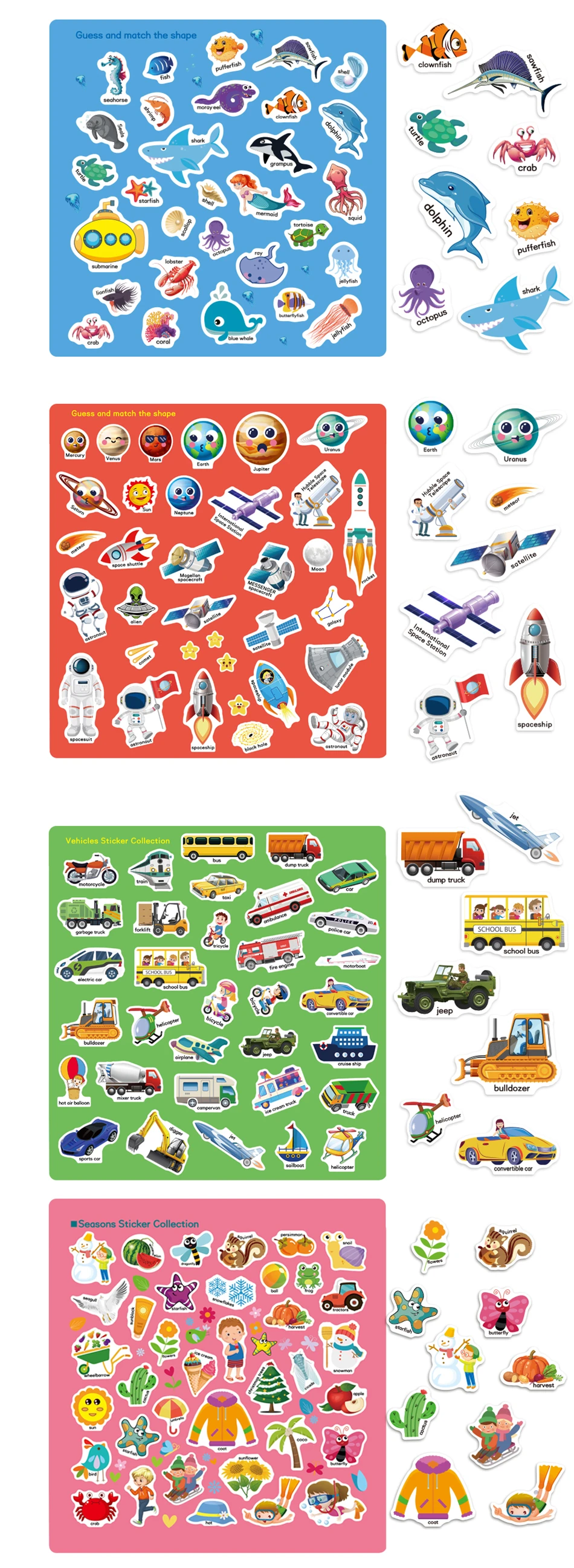 Children's Reusable Stickers Books Kawaii Stationery Stickers for Kids Early Education Cartoon Cute Stickers for Children Gift