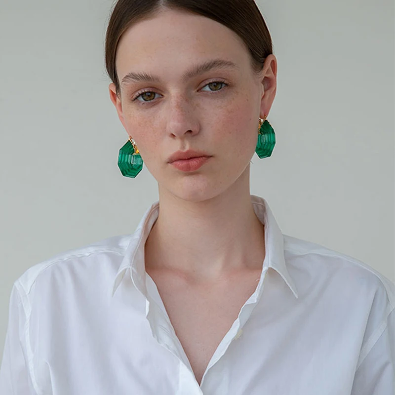 

Peri'sBox Gold Brass Hollow Out Octagon Acrylic Hoop Earrings Translucent Geometric Hoop Earrings Minimalist Earrings For Women
